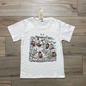 Green Cotton Thailand Girls Elephant‎ Graphic Short Sleeve Shirt Size XL Cream